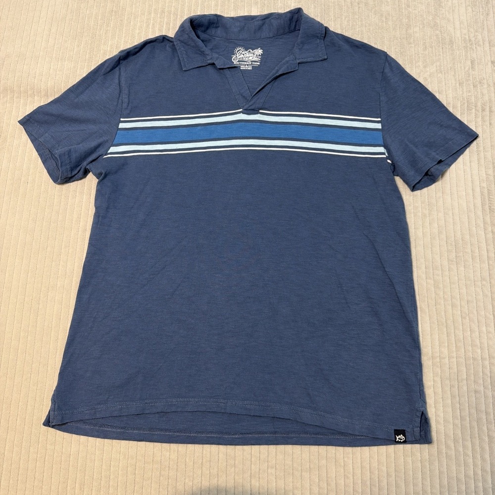 Southern Tide Sunfarer Collection Polo Shirt Mens L Blue 100% Cotton EUC